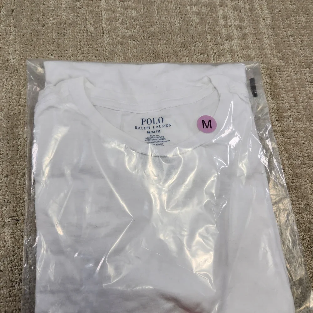 Polo Ralph Lauren Shirt Men Medium Slim Fit White Tee Pony Logo Cotton NEW